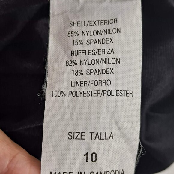 Longitude Size 10 One Piece Swimsuit Black Ruffled Top Sequins Slimming - Picture 13 of 15